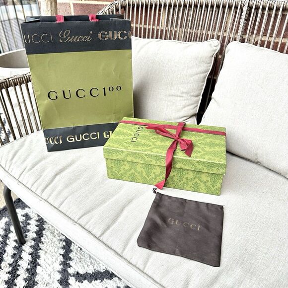 Authentic Gucci Green Gift Box +Jewelry Pouch+Ribbon+paper Bag 11x6.5x4 - Picture 1 of 12